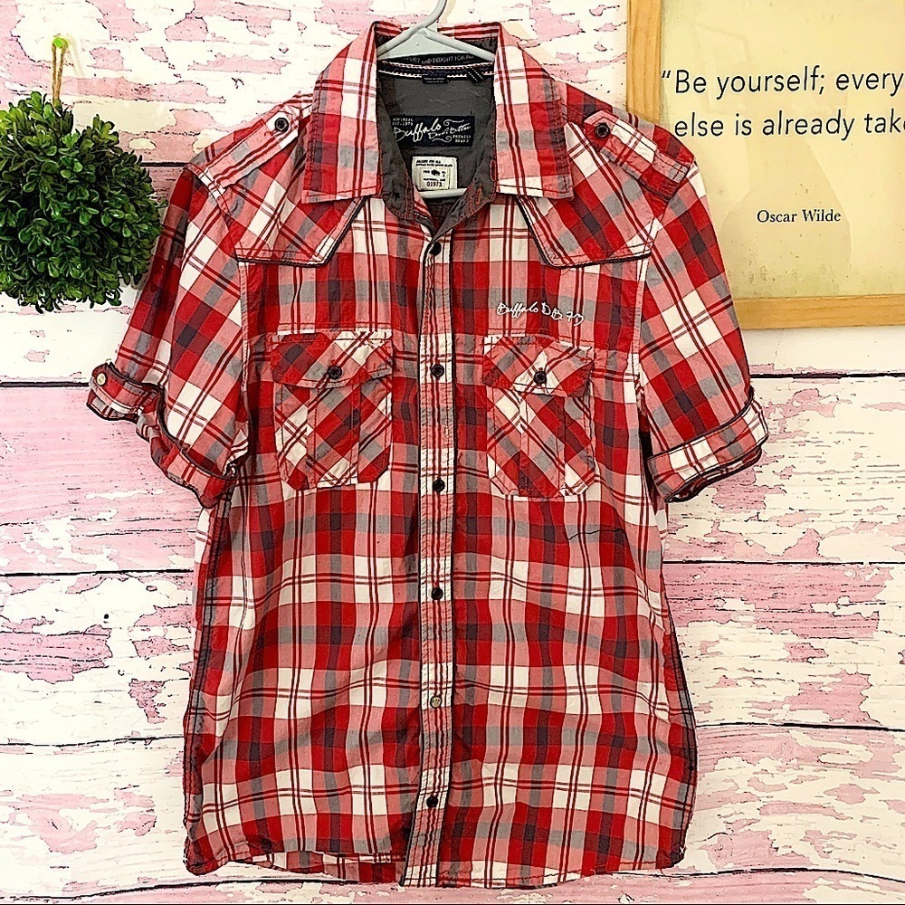 BUFFALO DAVID BITTON Men’s Red Plaid Button Down Shirt Size Small